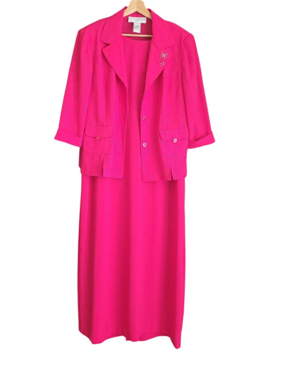 Sag Harbor 2 Piece Set Womens 18 Raspberry Embroidered Jacket Midi Dress NWT